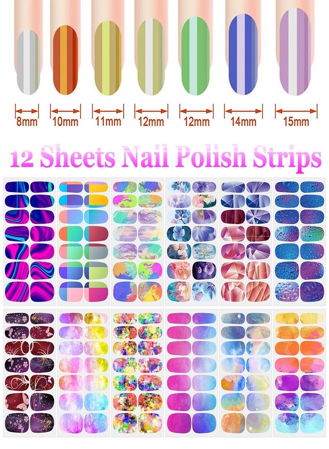 DANNEASY 12 Sheets Nail Polish Strips Self Adhesive Gel Nail Stickers Full Nail Wraps for Women Girl Graffiti Gradient Starry Sky Nails Design Gel Strips Manicure Nail Art Accessories - Image 2